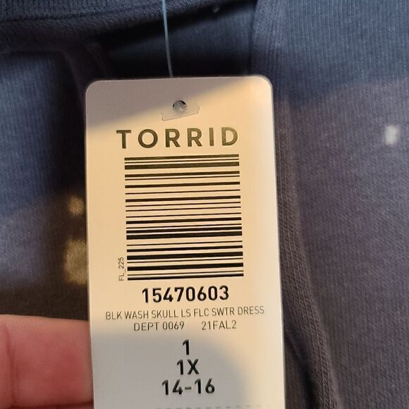 1X 14W 16W Torrid Grey Bleach Splatter Sweatshirt Dress Fleece Skull Hood Lounge - Picture 5 of 9
